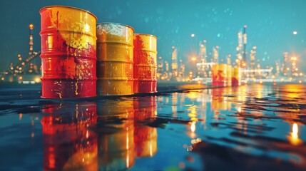 Graphic design showcasing the impact and dominance of the crude oil industry through visual representation of barrels and economic data.