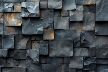 The image showcases a unique textured wall made of uneven gray stones, fitting together in an abstract pattern