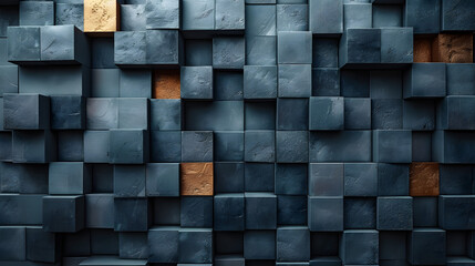 A captivating image of blue 3D cubes with selective gold blocks adding a luxurious contrast