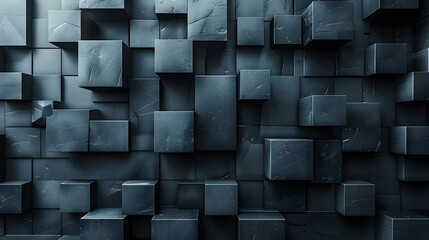 This image features dark blue square blocks protruding at varying depths, creating a visually engaging 3D effect and abstract pattern