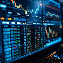 Comprehensive look at the stock market exchange platform displayed on a computer monitor, including charts and data.