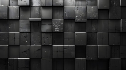 An array of textured black blocks with white details adds depth to this visually compelling monochromatic image - obrazy, fototapety, plakaty