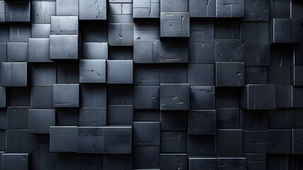 A monochromatic image featuring a pattern of dark, textured cubes creating a visually intriguing abstract background