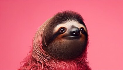 Fototapeta premium Sloth on Pink Background