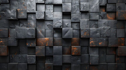 A creative depiction of a wall made out of square blocks that exhibit a rusty and weathered texture for a grungy feel