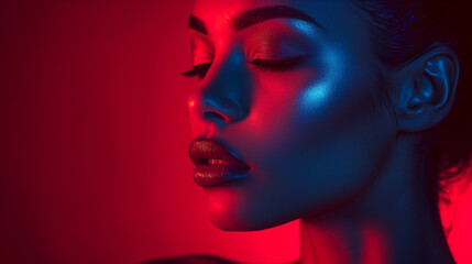 red blue light portrait photography latin woman