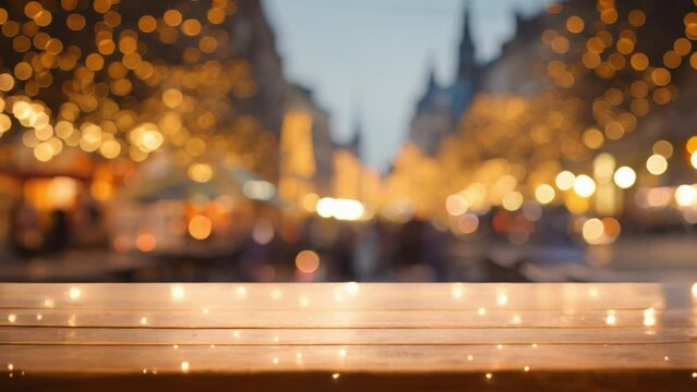 city's festive glow, an empty wooden table awaits.