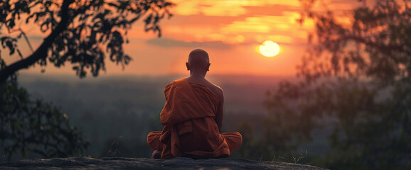 Meditating monk concept