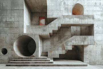 An image showcasing the beauty of modern concrete architecture with an emphasis on geometric shapes and structures