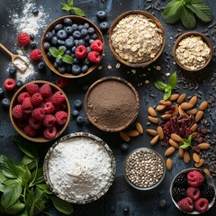 Healthy baking ingredients spread on a table ready for a wholesome recipe , vibrant