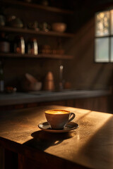An isolated coffee on a table in a dark room