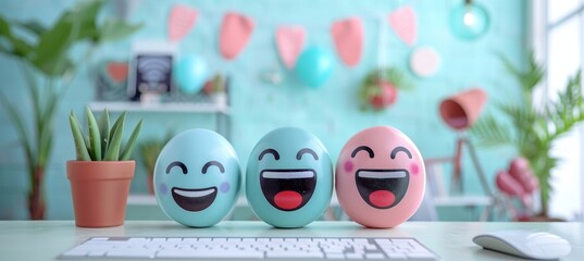 Vibrant social media and communication themed background with cheerful and happy emoticons