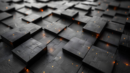 This image captures a series of textured blocks artistically illuminated with an orange glow, providing a visually compelling scene