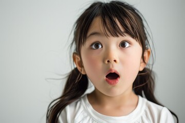 驚く日本人の女の子のアップ写真（キッズ・驚愕・びっくり・愕然・衝撃）
