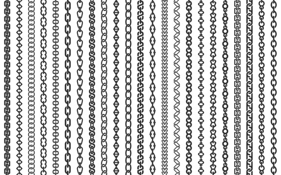 Set of chains and bracelets. Collection of design elements in the form of jewelry and decorative interlocking parts. Vector illustration