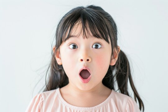 驚く日本人の女の子のアップ写真（キッズ・驚愕・びっくり・愕然・衝撃）