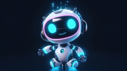 Fototapeta premium Small Robot With Glowing Eyes and Headphones Generative AI