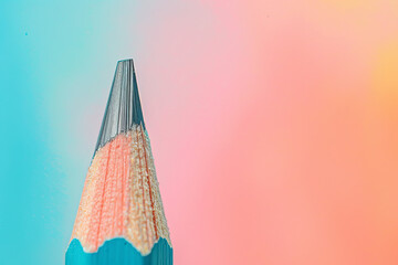Closeup of a color pencil tip on a colorful background