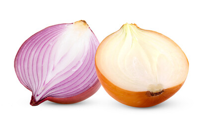 half onion bulbs isolated on white background