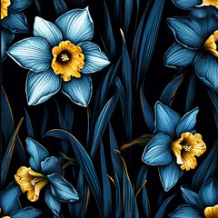 daffodil flowers on black - 764044174