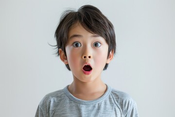 驚く日本人の男の子のアップ写真（キッズ・驚愕・びっくり・愕然・衝撃）