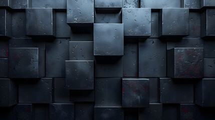 A visually arresting image of weathered cubes with textured surfaces against a dark backdrop
