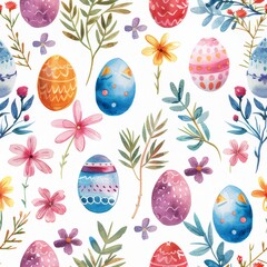 Fototapeta na wymiar A seamless watercolor Easter pattern on a white background.