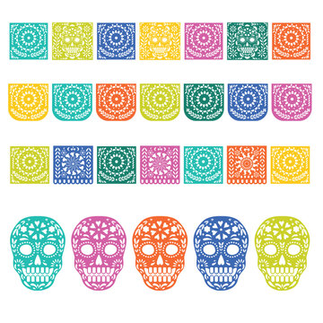 Colorful Mexican perforated papel picado banner.