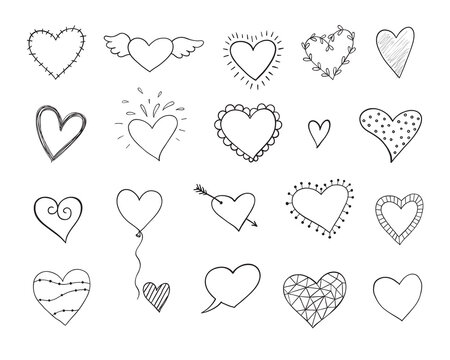 Doodle hand drawn hearts illustration