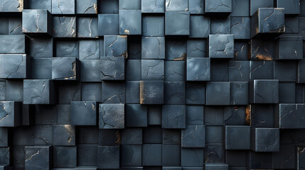 Deep blue textured 3D cubes with pronounced crack patterns create a striking and powerful image