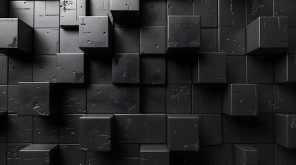 Image displaying a unique arrangement of black 3D blocks with visible texture