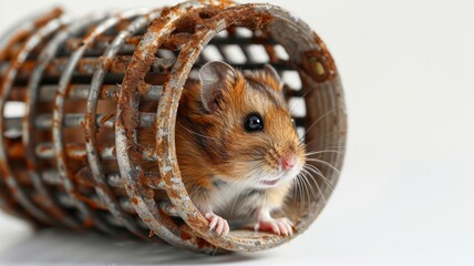 Curious hamster peeking over the edge of blank white paper, a humorous pet portrait mockup idea on isolated white background