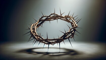 Crown of Thorns on Grey Background with Copy Space for Easter and Good Friday Concepts - obrazy, fototapety, plakaty
