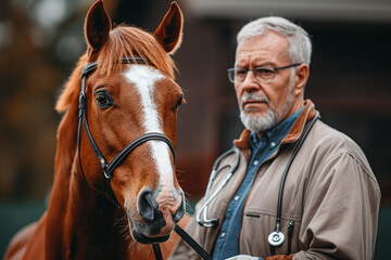 Veterinarian with a horse during a routine check-up