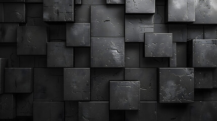 A grayscale image showcasing a textured wall of 3D blocks, creating a repetitive pattern