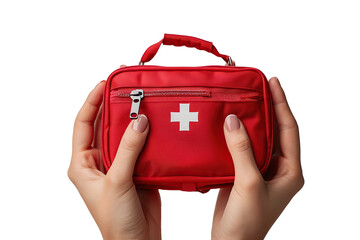 first aid kit in hand on a transparent background