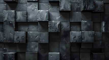 An intricate pattern of black glossy cubes creating a mesmerizing geometric abstract design, with detailed textures and lighting