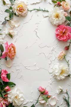 background floral design. beautiful delicate blooming roses. floral frame with free space. wallpaper or postcard, invitation