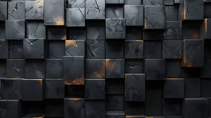 A striking image showcasing textured black cubes with intermittent golden streaks creating a luxurious feel