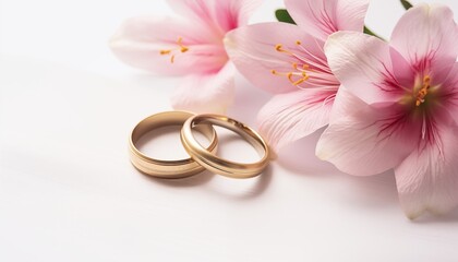 wedding golden rings and flowers