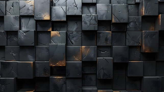 A striking image showcasing textured black cubes with intermittent golden streaks creating a luxurious feel