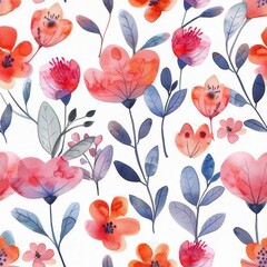 Seamless floral pattern created with watercolors.