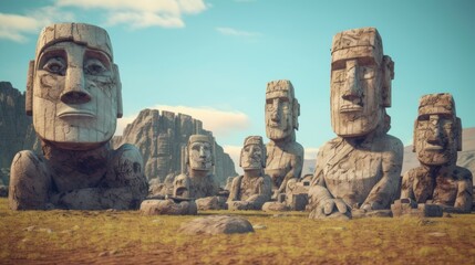 Ancient golems crafted from enchanted stone and animated by magic, AI generated