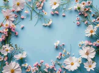 Spring daisies a charming border on a sky blue backdrop