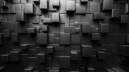 A dynamic geometric pattern of irregularly shaped cubes protruding from a wall - obrazy, fototapety, plakaty