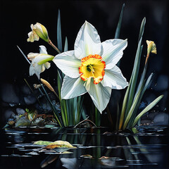  Spring  composition of daffodil flowers 