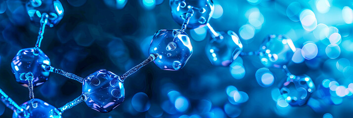 Leuchtende 3D Moleküle. Mikroskopische Aufnahme funkelnden Kugeln. - obrazy, fototapety, plakaty