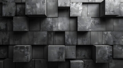 Black and grey 3D cubes in a random pattern create a dramatic interplay of shadow and light