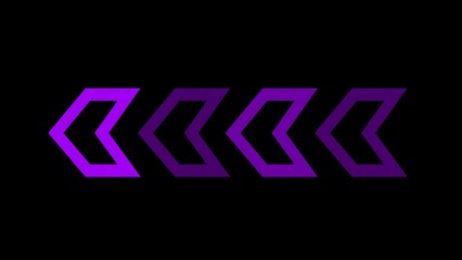 Simple thin line, outline of Arrow icons on black background. Modern simple arrows. left purple arrow for road direction. arrow neon icon.