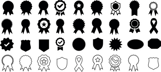 badge silhouette set, awards collection, achievement symbols, diverse designs, recognition emblems, quality assurance, certification icons, accomplishment representation